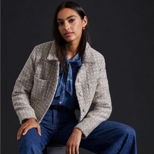 Anthropologie Tweed Button Cropped Jacket